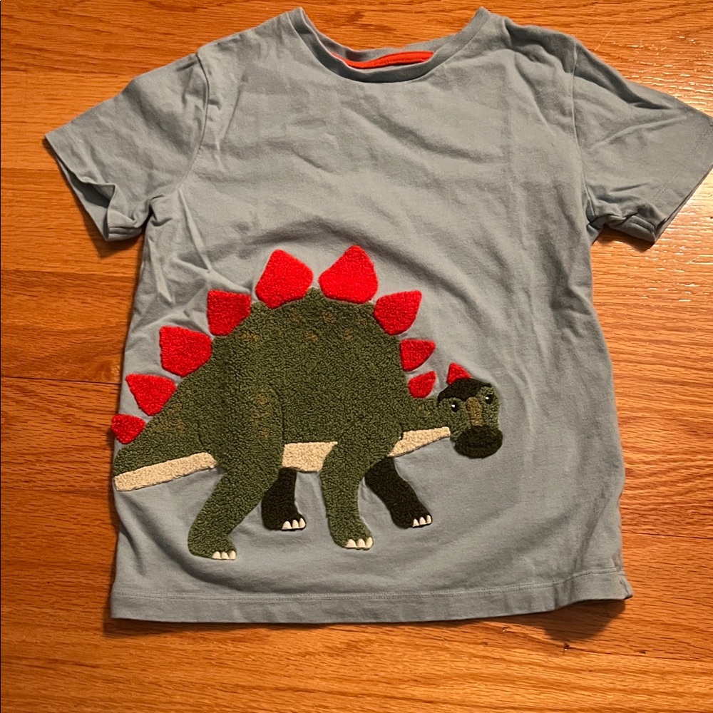 Boden Blue Kids' T-Shirt with Green & Red Dinosaur Applique